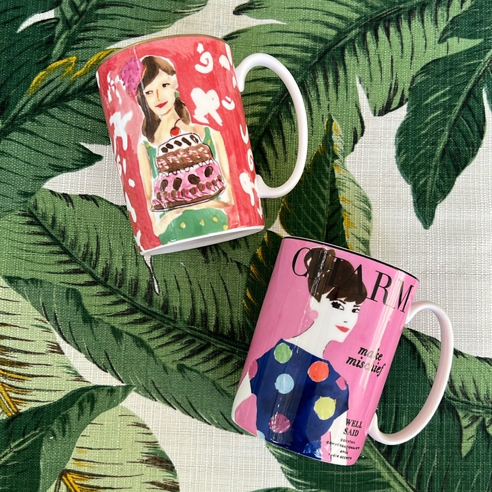 Kate Spade • Lenox • Rare Charm & Illustration Mugs • Set of 2